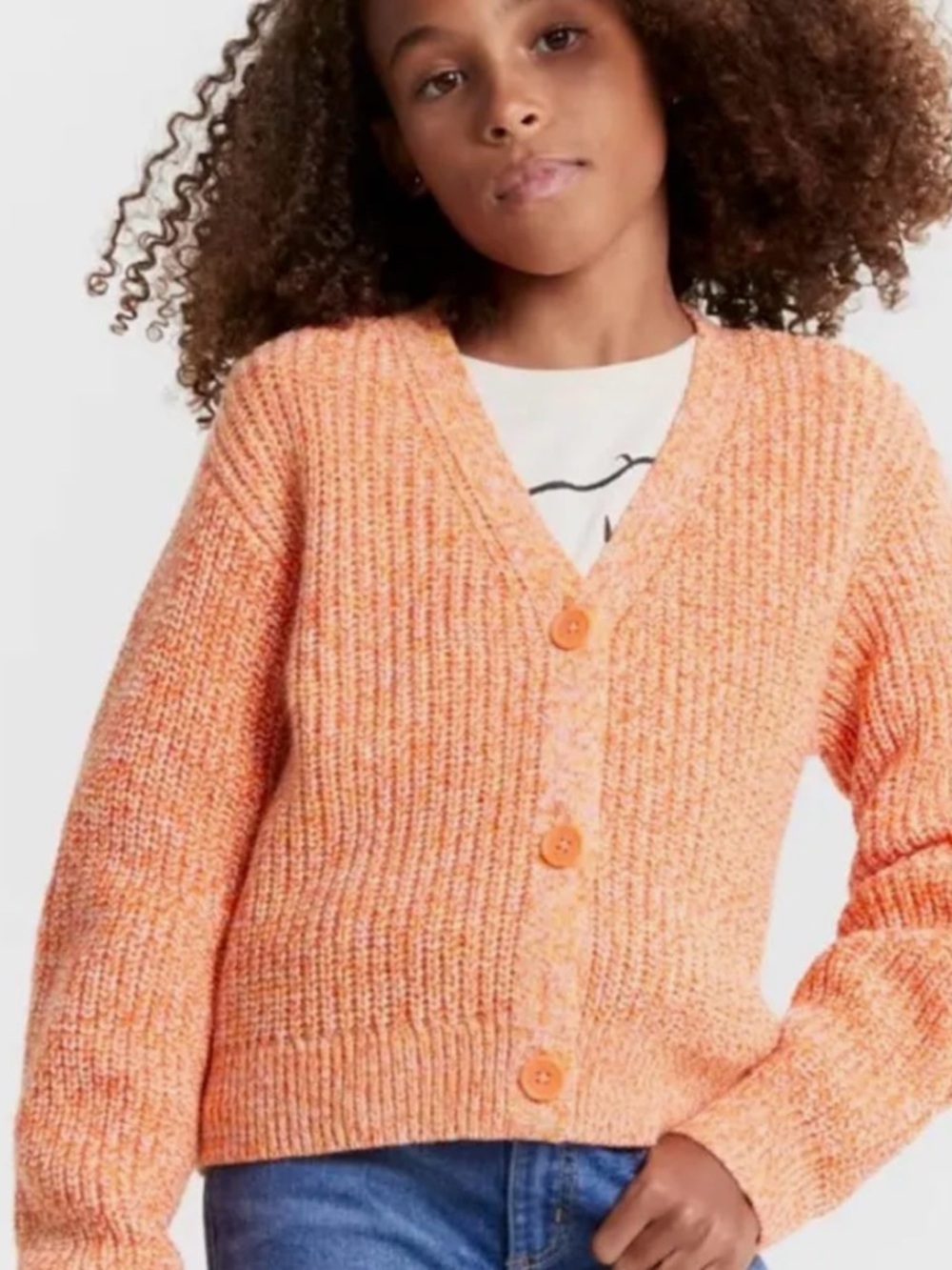 Epic Threads Peach-Orange Knit Button-Front Cardigan